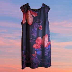 RM LL 18W sleeveless purple pink floral polyester blend shift dress Winter/fall